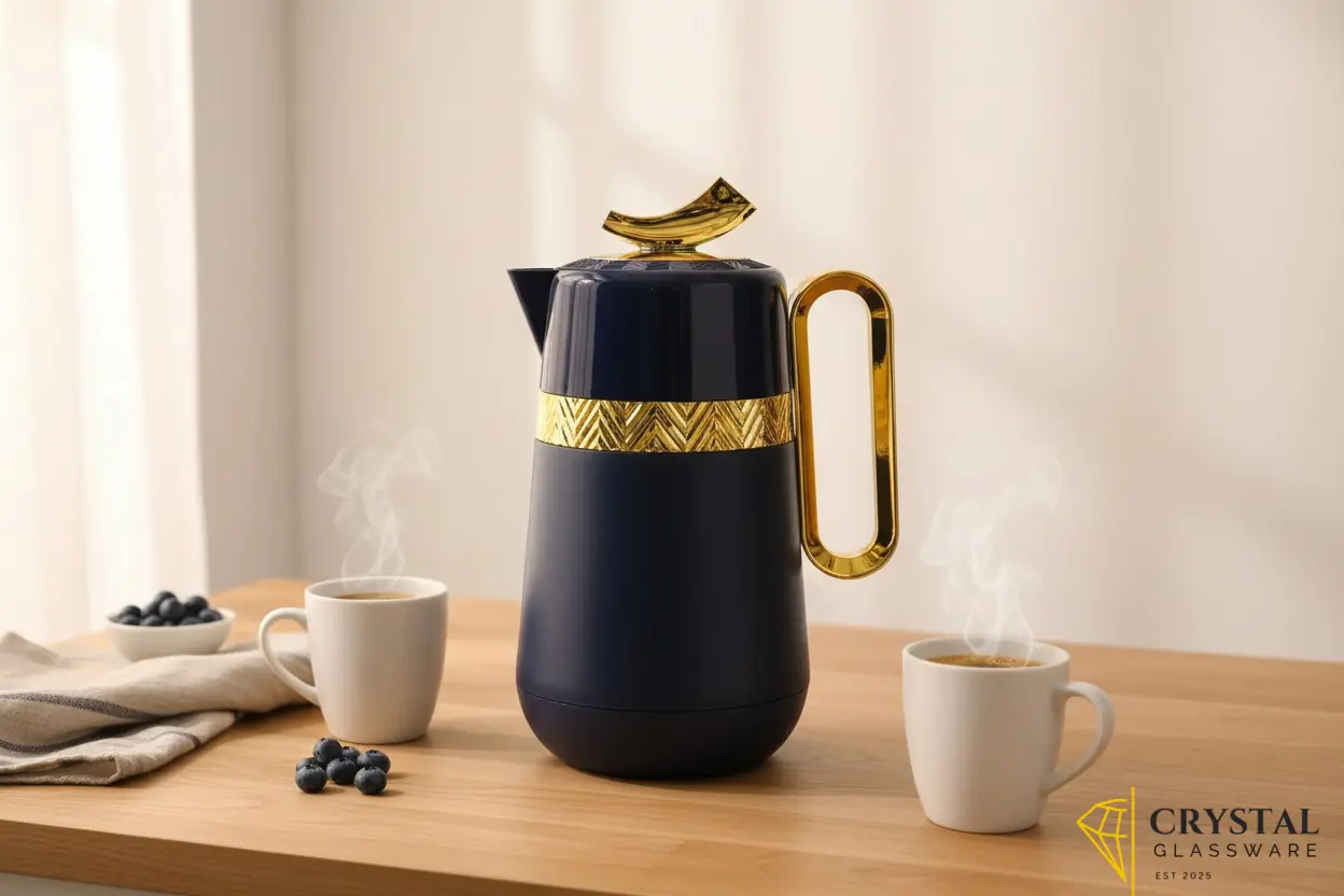Parati brand vacuum flask with vibrant gold patterned